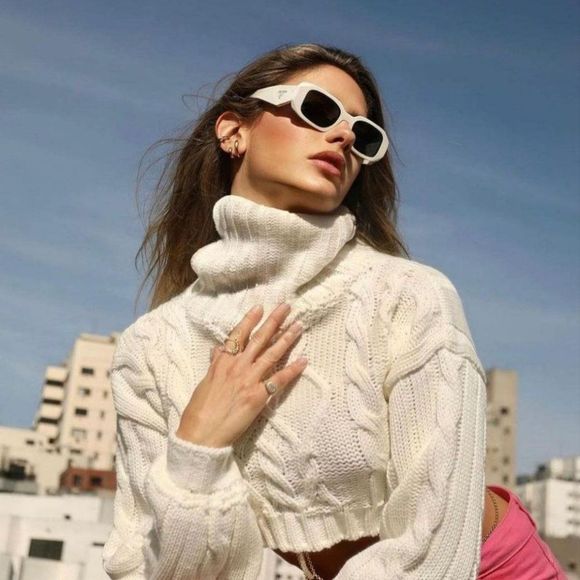 Prada PR17WS 1425S0 Sunglasses Ivory White Dark Gray Rectangle Unisex - Picture 3 of 16